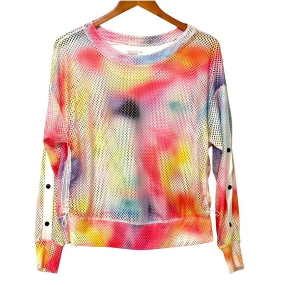 Lucky in Love Techno Ombre Long Sleeve Mesh Top Colorful Gym Activewear Size L - Picture 1 of 9